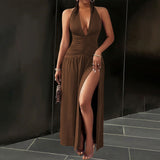 Summer neck hanging V-neck waist cinching figure enhancing long skirt