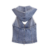 Backless hooded design with zipper decoration, denim camisole vest for women