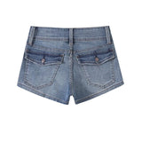 Low waisted pocket with straight leg denim shorts for women