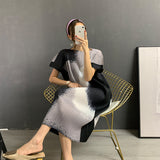 Pleated Dress Women's Fashion Printed Round Neck Short Sleeve Straight Dresses Casual Clothing