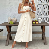 Holiday collection dress, summer new European style high-end A-line button strap dress