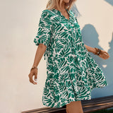 Summer Printed Bubble Sleeve Loose Dress