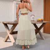 Summer women's casual seaside vacation set with bow and lace skirt, two-piece set