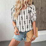 Sweet and Simple Bubble Sleeves Square Neck Bow Line Shirt for Women in Summer