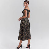 Off shoulder backless slim fit waist cinched printed dress for women