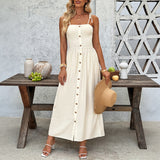 Holiday collection dress, summer new European style high-end A-line button strap dress