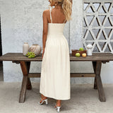 Holiday collection dress, summer new European style high-end A-line button strap dress