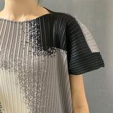 Pleated Dress Women's Fashion Printed Round Neck Short Sleeve Straight Dresses Casual Clothing