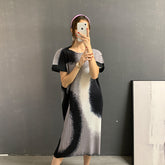 Pleated Dress Women's Fashion Printed Round Neck Short Sleeve Straight Dresses Casual Clothing