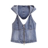 Backless hooded design with zipper decoration, denim camisole vest for women