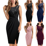 Women sleeveless Sequin Splicing Slim Slit Party Dress