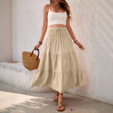 Summer casual versatile drawstring tied half skirt long skirt for women