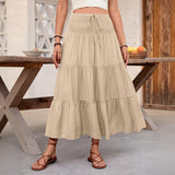 Summer casual versatile drawstring tied half skirt long skirt for women
