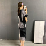 Pleated Dress Women's Fashion Printed Round Neck Short Sleeve Straight Dresses Casual Clothing