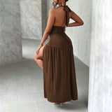Summer neck hanging V-neck waist cinching figure enhancing long skirt