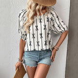 Sweet and Simple Bubble Sleeves Square Neck Bow Line Shirt for Women in Summer