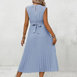 Summer women's clothing strap design sense European and American pleated dress