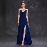 Women's Deep V-neck slit Cross-border solid evening dress