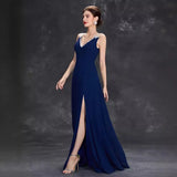 Women's Deep V-neck slit Cross-border solid evening dress