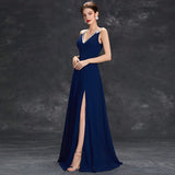 Women's Deep V-neck slit Cross-border solid evening dress