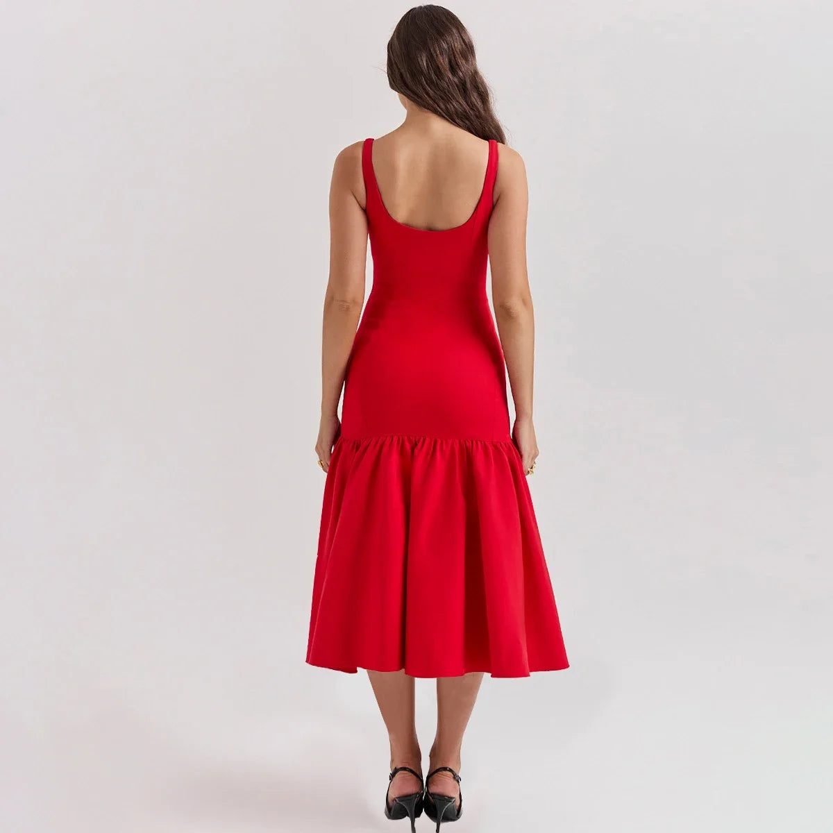 Summer Midi Holiday Dress New Arrivals Red Spaghetti Strap Elegant Hem Dress Casual Birthday Party Dresses