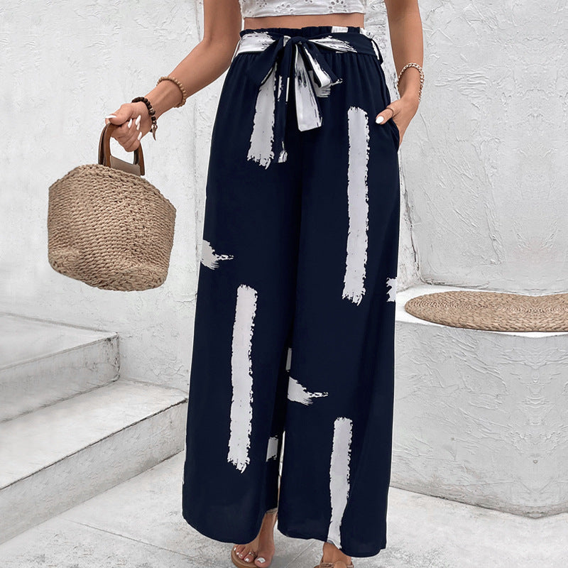 Printed loose wide leg women's summer trouser