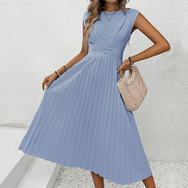 Summer women's clothing strap design sense European and American pleated dress