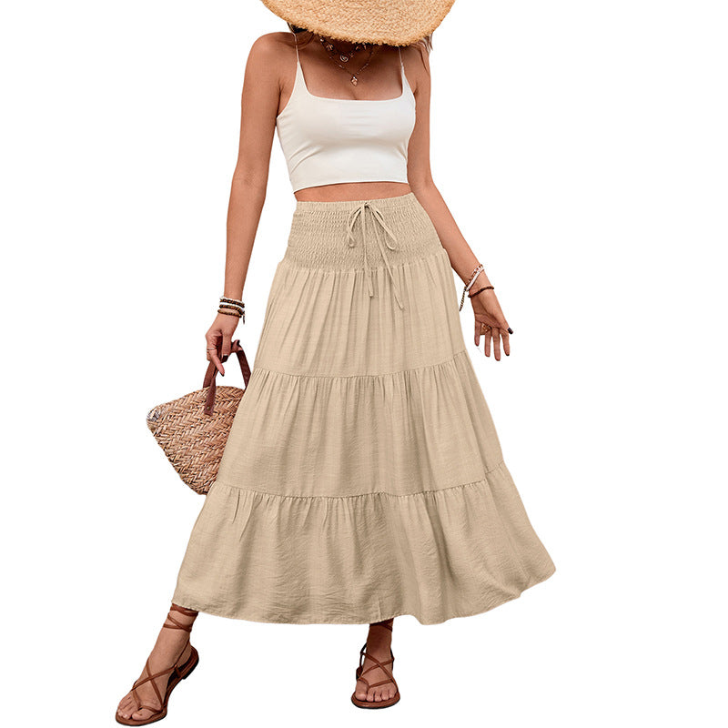 Summer casual versatile drawstring tied half skirt long skirt for women