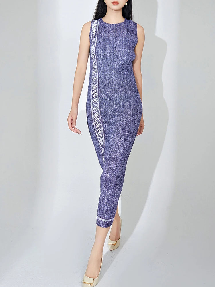 Pleated Denim Dress Long Senior Sense Of Temperament Sleeveless Design Sense Niche Chic Elegant Step Dresses