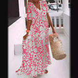 Women's summer printed short sleeved deep V-neck long dress for women