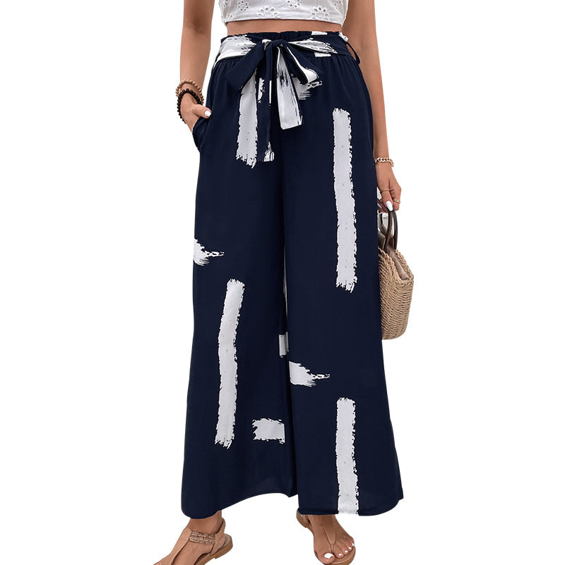 Printed loose wide leg women's summer trouser