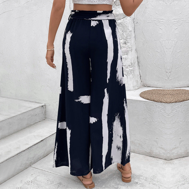 Printed loose wide leg women's summer trouser