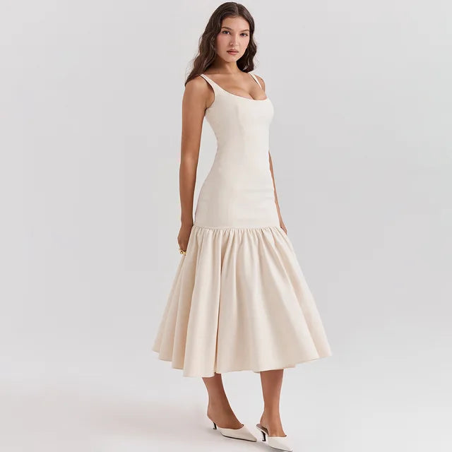 Summer Midi Holiday Dress New Arrivals Red Spaghetti Strap Elegant Hem Dress Casual Birthday Party Dresses