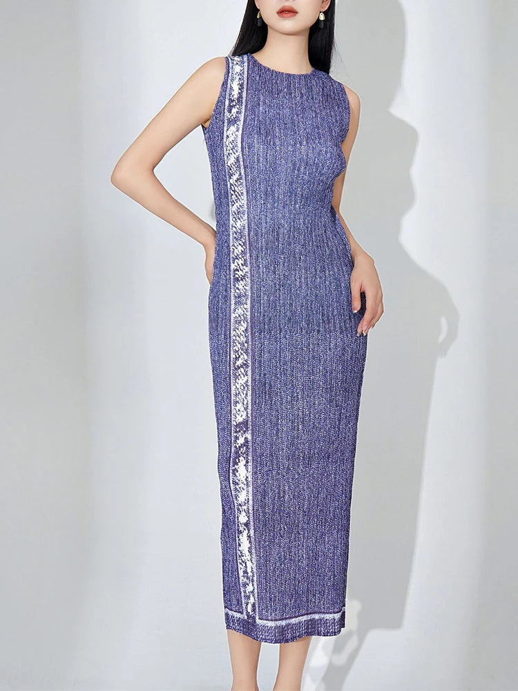 Pleated Denim Dress Long Senior Sense Of Temperament Sleeveless Design Sense Niche Chic Elegant Step Dresses