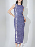 Pleated Denim Dress Long Senior Sense Of Temperament Sleeveless Design Sense Niche Chic Elegant Step Dresses