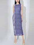 Pleated Denim Dress Long Senior Sense Of Temperament Sleeveless Design Sense Niche Chic Elegant Step Dresses